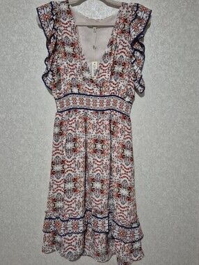 NWT Max Studio Floral Print Midi Dress in White, Red & Blue...Size:XL